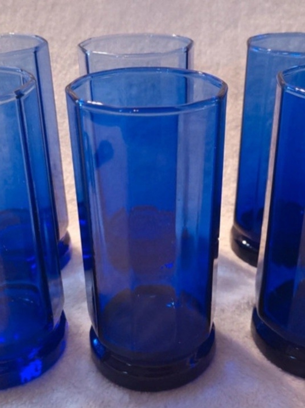 VTG Anchor Hocking Cobalt Blue Essex 10 Panel 16 oz Drinking Glasses Set Of 6